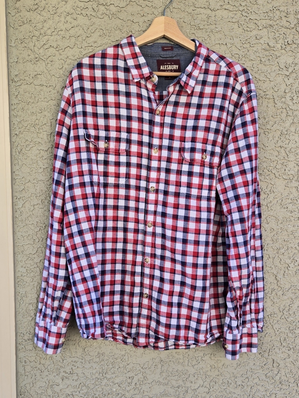 Alesbury Lev Red and Navy Plaid Men's Button-Up Shirt